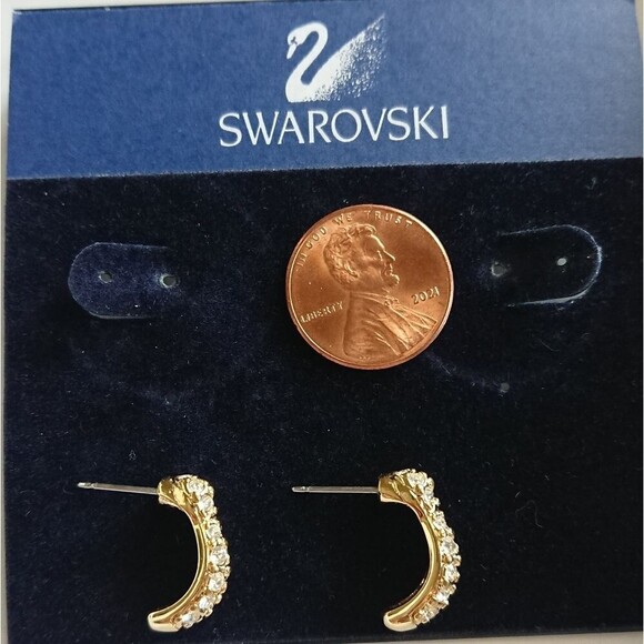 Swarovski gold tone half loop earrings - Picture 2 of 5